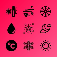 Vector icon set about weather with 9 icons related to ice, measure, universe, valentine, icy, concept, wave, seasonal, spray and bright