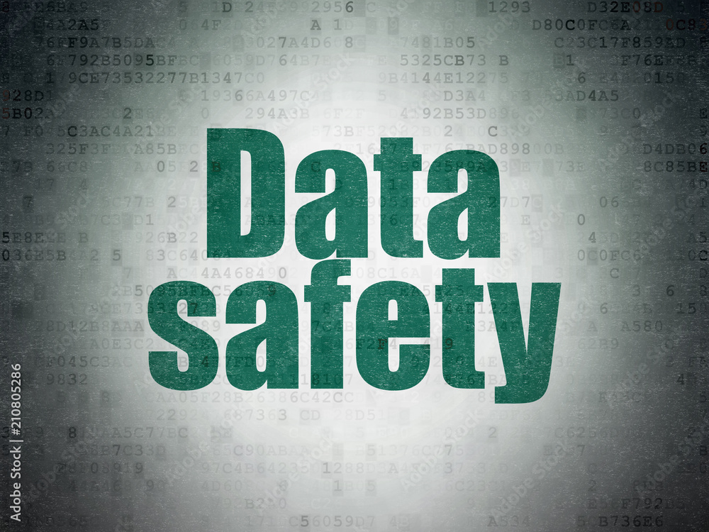 Poster data concept: painted green word data safety on digital data paper background