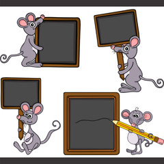 Mouse with blank wooden blackboard set digital elements