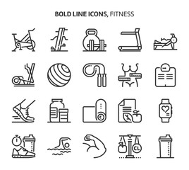 Fitness, bold line icons.