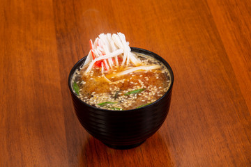 Miso soup with crab meat