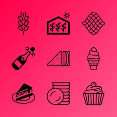 Vector icon set about food with 9 icons related to christmas, eat, breakfast, design, pastry, cartoon, cuisine, baguette, plant and kitchen