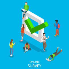 flat isometric vector concept of online survey.