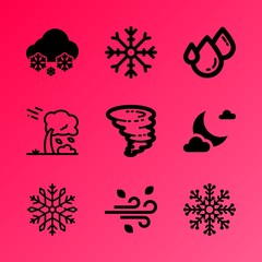 Fototapeta premium Vector icon set about weather with 9 icons related to design, xmas, beautiful, falling, circle, highway, celebration, phenomenon, traffic and power