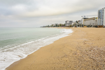 line of hotels in golden sand beach near Varna, Bulgaria.
