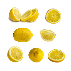 Lemons Set Isolated, Lemon Slices, Whole Fruit, Citrus Images.