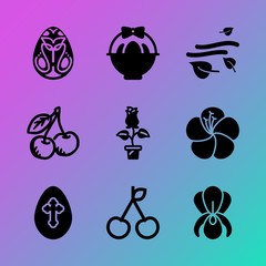 Naklejka premium Vector icon set about flowers with 9 icons related to tropical, elegance, silhouette, plant, wedding, cute, greeting, feminine, elegant and colorful
