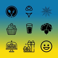 Vector icon set about birthday party with 9 icons related to pattern, birthday party, jack, sun, glowing, fear, swim, lingerie, modern and closeup