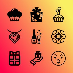 Vector icon set about love with 9 icons related to celebrate, fun, elegance, bakery, wallpaper, people , bouquet, tasty, style and spring