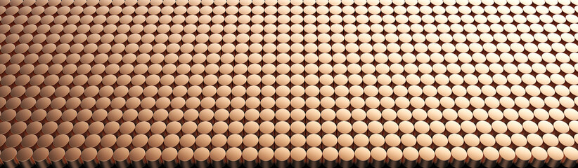 Copper cylinder pattern background. 3D rendering.