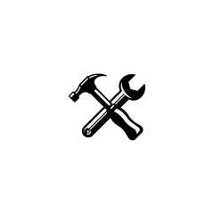 Crossed hammer and wrench spanner toolkit equipment vector illustration symbol icon flat