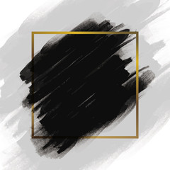 Black brush stroke with gold frame on white background vector illustration