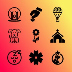 Vector icon set about love with 9 icons related to jesus, buddhism, character, mood, religion, wreath, small, cartoon, leaf and forest
