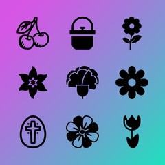 Vector icon set about flowers with 9 icons related to grass, icon, branch, botanical, shape, fruit, ripe, ornament, cherry and foliage