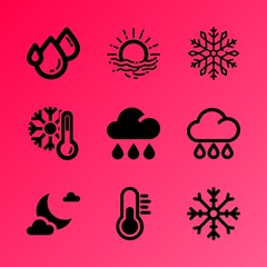 Vector icon set about weather with 9 icons related to grass, red, leaf, frost, plant, sunny, sign, green, forest and foggy