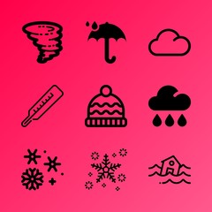 Vector icon set about weather with 9 icons related to color, measurement, droplets, magic, cumulus, meteorology, droplet, weather, element and strength