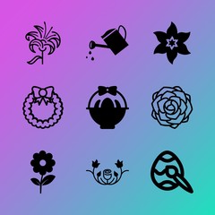 Vector icon set about flowers with 9 icons related to drop, fashion, water, icon, rose, painted, concept, bloom, art and decor