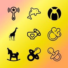 Vector icon set about baby with 9 icons related to bird, beautiful, fashion, wall, penguin, relax, single, gift, isolated and africa