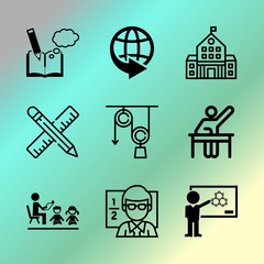 Vector icon set about education with 9 icons related to pattern, championship, symbol, handbook, blue, tournament, read, global, graphic and working