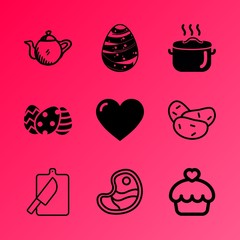 Vector icon set about food with 9 icons related to tuber, material, ornate, pot, pattern, kitchenware, party, rustic, farming and lover