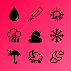 Vector icon set about weather with 9 icons related to green, round, mercury, mobile, purity, moody, weather, landscape, scenery and backdrop