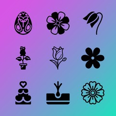 Vector icon set about flowers with 9 icons related to fresh, tree, root, cookie, decorated, painting, cake, element, foliage and layer