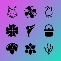 Vector icon set about flowers with 9 icons related to watercolor, pattern, drawing, garden, potted, scandinavian, pot, golden, color and material