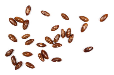 Raw brown beans isolated on white background, top view