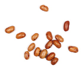 Raw colorful, brown beans isolated on white background, top view