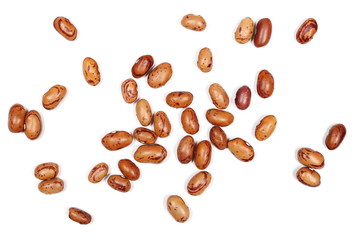 Raw colorful, brown beans isolated on white background, top view