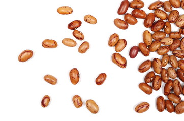 Raw colorful, brown beans isolated on white background, top view