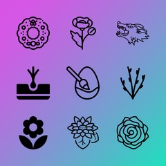 Vector icon set about flowers with 9 icons related to knife, rose, merry, concept, rustic, weeping, beauty, tuber, decor and xmas