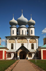 Fototapeta na wymiar Assumption Cathedral at Tikhvin Assumption Monastery in Tikhvin. Leningrad oblast. Russia