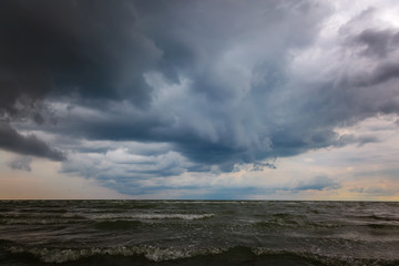 Seascape. The sea, the sky with storm clouds