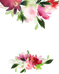 Greeting card with watercolor flowers handmade.