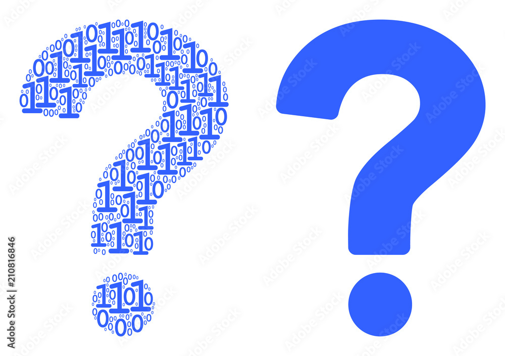 Poster question collage icon of zero and one symbols in various sizes. vector digital symbols are combined 