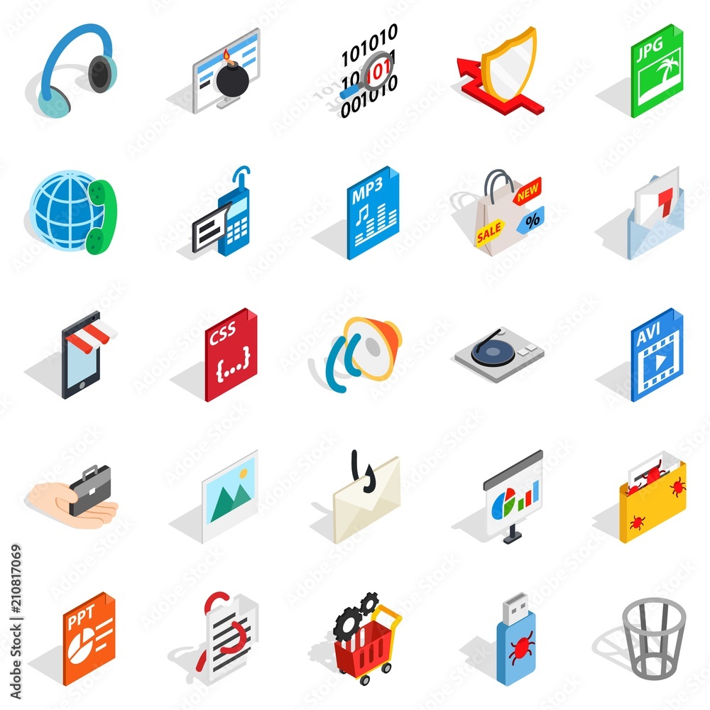 Poster Files icons set. Isometric set of 25 files vector icons for web isolated on white background