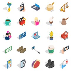 Shopping trip icons set. Isometric set of 25 shopping trip vector icons for web isolated on white background
