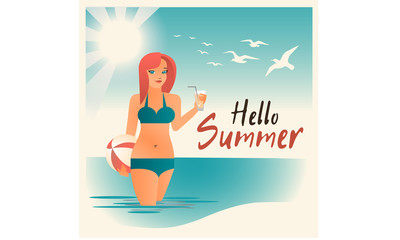 girl in swimsuit bikini, hello summer, holidays on the beach, sexy girl in bikini.