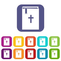 Bible icons set vector illustration in flat style in colors red, blue, green, and other