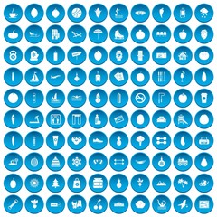 100 wellness icons set in blue circle isolated on white vector illustration