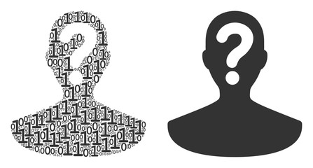 Unknown person mosaic icon of binary digits in different sizes. Vector digital symbols are formed into unknown person composition design concept.