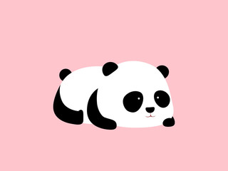 Vector Illustration / Logo Design - Cute funny cartoon giant panda bear lies on its stomach on the ground.