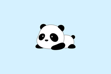 Vector Illustration / Logo Design - Cute funny cartoon giant panda bear lies on its stomach on the ground.