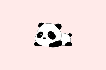 Obraz premium Vector Illustration / Logo Design - Cute funny cartoon giant panda bear lies on its stomach on the ground.