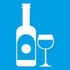 Wine and glass icon white isolated on blue background vector illustration