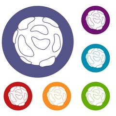 Beautiful planet icons set in flat circle red, blue and green color for web