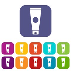 Cream tube icons set vector illustration in flat style in colors red, blue, green, and other