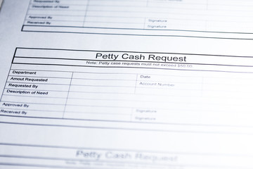 Petty cash request. Business document. Cash request paper.