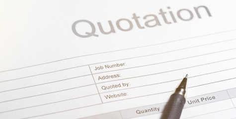 Quotation business document on paper background
